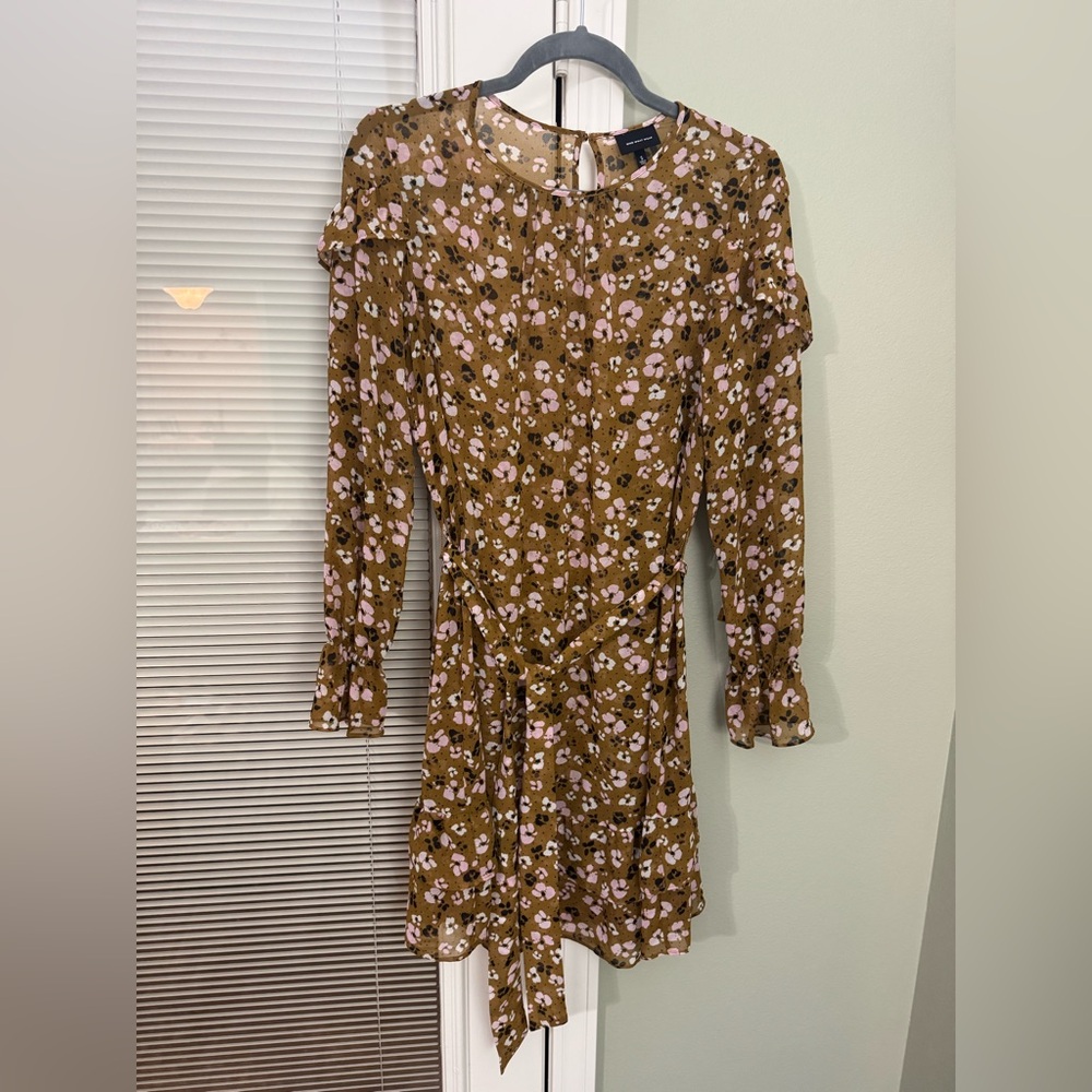 Who What Wear Floral Long Sleeve Dress in Brown and Pink
